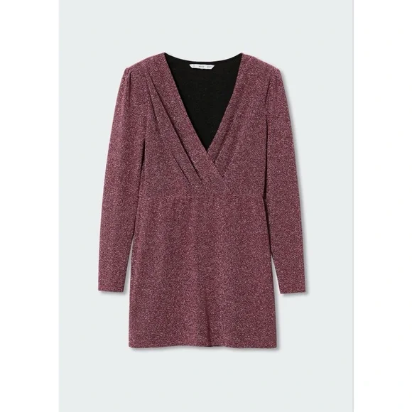 ❌SOLD❌MNG Pink Metallic Mini Wrap Dress Size 18 Cocktail Lightweight Stretch - Picture 9 of 15